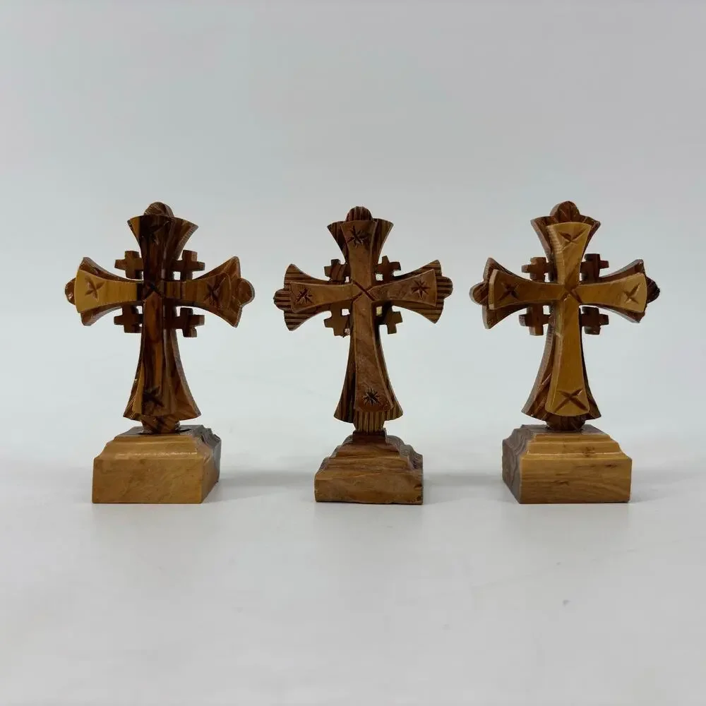 Set 3 Handmade Crucifix Crosses Jesus Jerusalem Olive Wood Holy Land